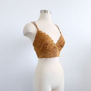 Auden Yellow Mustard Lace Crochet Bra Bralette Top Crop Large